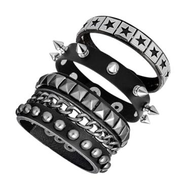 Imagem de Tosmifairy 3 peças de pulseiras de couro punk rock para mulheres pop anos 80 90 acessórios de joias emo retrô com pontas ajustáveis punhos de pulso, One Size, Couro sintético, Sem pedras preciosas