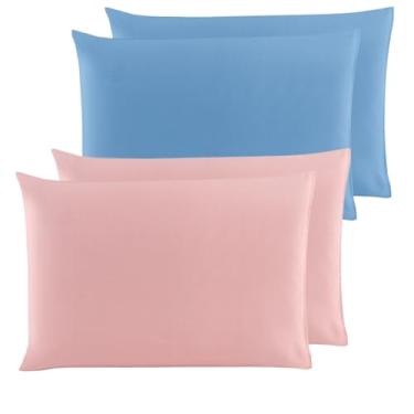 Imagem de Kit 4 Fronhas (2 Pares) 100% Algodão Em meia malha fio 30/1 para travesseiro 70 x 50 cm (Azul+Rosa)