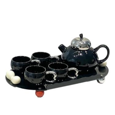 Imagem de Conjunto de água criativo minimalista de cerâmica, hospitalidade personalizada para casa - preto (1 pote, 4 xícaras, 1 prato)