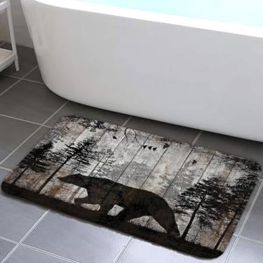 Imagem de Wathon Tapete de banho de urso rústico cabana floresta vida selvagem tapete de banho animal caça camuflagem urso na floresta acessórios de banheiro macio antiderrapante conjuntos de tapetes para