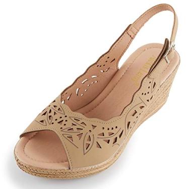 Imagem de Alexis Leroy sandália feminina Peep Toe vazada plataforma inclinada anabela, Bege, 9