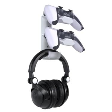 Imagem de Suporte de Parede Branco Compatível com 2 Controles e 1 Headset – Organização Gamer