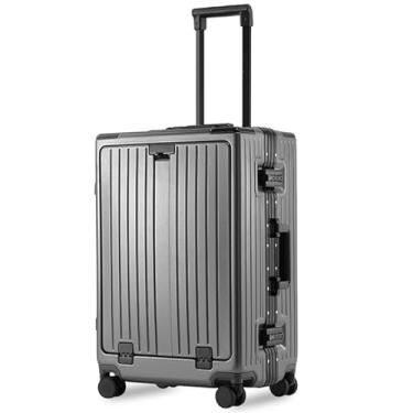 Imagem de VentureVault Bagagem de mão de alumínio aprovada por companhias aéreas 55 x 35 x 23 cm, capa rígida de 50 cm, com compartimento frontal, mala de mão com suporte de copo e rodas giratórias, Cinza, 20