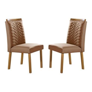 Imagem de Conjunto 2 Cadeiras De Jantar Hamburgo Couro Caramelo Com Pés Em Madeira