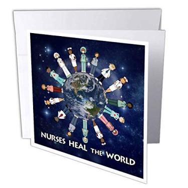 Imagem de 3dRose Enfermeiras curam o planeta mundial Terra com enfermeiras de todas as culturas circulando o globo, conjunto de 6 (gc_79459_1)