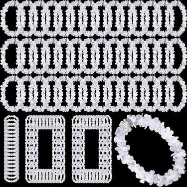 Imagem de 100 peças de LED Hawaiian Leis Bulk Light Up Rainbow Luau Leis Colar de flores com tema tropical patriótico piscante para baile de máscaras feriado casamento praia carnaval 4 de julho, Poliéster, Sem Pedra Preciosa