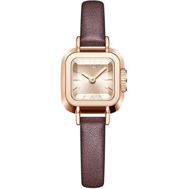 Imagem de findtime Relógio feminino quadrado vintage designer relógio de pulso clássico elegante para pulsos pequenos pulseira de couro preto, Ouro rosa marrom, Tendência