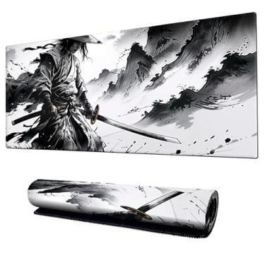Imagem de Mouse Pad Gamer Samurai tinta e carvão Speed Extra Grande Profissional 90x40 x3mm Bordas Costuradas e Base Emborrachada e Antiderrapante (2)
