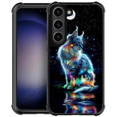 Imagem de Punmada Compatível com Samsung Galaxy S23 Mobile Case Creative Acrylic Back Panel Silicone Protection Grip Especialmente Projetado para Samsung Galaxy S23 Colorido Branco Gato Reflexo