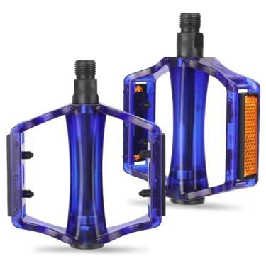 Imagem de MEGHNA Pedal de bicicleta antiderrapante de 9/40.6 cm - resistente com pedais listrados reflexivos para mountain bike, bicicleta infantil, praia, cruiser, bicicleta dobrável (azul)