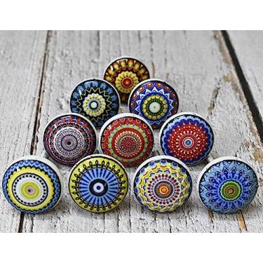 Imagem de ARTISNO Puxadores de cerâmica coloridos para armários de cozinha, armários de banheiro, cômodas, puxadores e puxadores feitos à mão (Design 17)