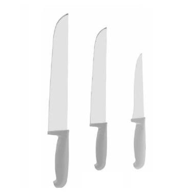 Imagem de Kit Faca Açougueiro Churrasco Cozinha Aço Inox 6" 8" 12" Cabo Branco -