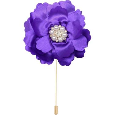 Imagem de 10 * 12 Cm 6 Pcs Azul Marinho Marfim Ouro Pérola Flor De Cetim Lapela Pin Crachá Flor Corpete De Cetim Rosa Flor/Rosa Lapela Pin Broche Pin, 17#Purple, 6pcs