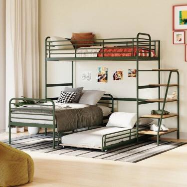 Imagem de Conjunto Cama Alta com Bicama Infantil / Juvenil Teko Casatema Verde / Álamo