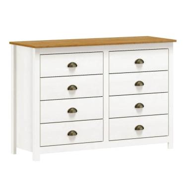Imagem de Cômoda para Quarto Lázio F07 8 Gavetas em Madeira Maciça com Puxador de Metal Branco-carvalho Estilo Clássico