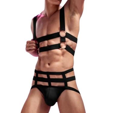 Imagem de Conjunto elastico Masculino com Tiras regulaveis, Harness e Cueca jockstrap Preto (Preto, P)