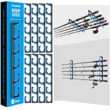 Imagem de PLUSINNO Suporte de vara de pesca H5P para garagem, parede ou teto com almofada protetora macia, organizador de armazenamento de vara de pesca comporta até 5/10/20 vara ou combos ou redes