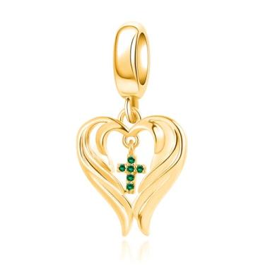 Imagem de QeenseKc Pingente de asa de anjo com pingente de pedra do mês de nascimento compatível com pulseira Pandora presente feminino