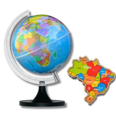 Imagem de Globo Politico S/L + Quebra Cabeça Mapa do Brasil Regiões - Escolar - 