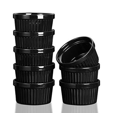 Imagem de Garvee Ramequins de cerâmica de 227 g, conjunto de 8 ramequins de suflê de creme brulee de porcelana para assar, copos de pudim, molhos de mergulho, seguro para lava-louças e forno, preto