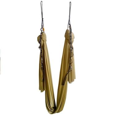 Imagem de wellsem Rede De Yoga Aérea Wellsem, 5,5 Jardas, Conjunto Balanço Seda Para Pilates, Inclui Mosquetão, Corrente Margaridas E Guia Posturas (Dourado)