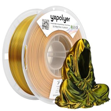 Imagem de YXPOLYER Filamento PLA Filament Premium 2 cores de seda PLA 3D filamento 1,75 mm 1 kg, duas cores preto e dourado efeito de dois tons