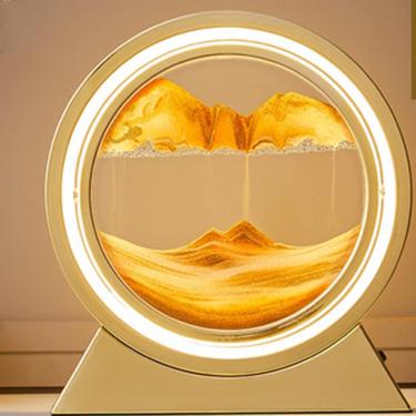 Imagem de Lâmpada de mesa de pintura, cena de areia de arte em 3d dinâmica redonda de vidro de vidro LED LED ILUMINAÇÃO INTERIOR SARART Decor de lâmpada de mesa de mesa, amarelo