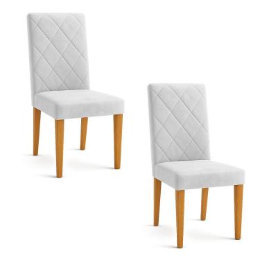 Imagem de Kit 02 Cadeiras de Jantar Estofada Siena Veludo Pés Trapézio Castanho - Pallazio Cor: Bege