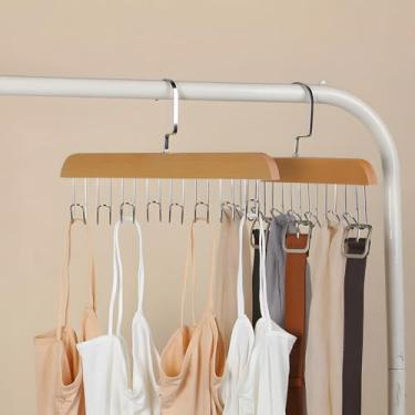 Imagem de Kit com 2 Cabides de Madeira Premium Organizador Multiuso com 8 Ganchos para Cintos Gravatas Acessórios Roupas Intimas e Muito Mais PREMIUM