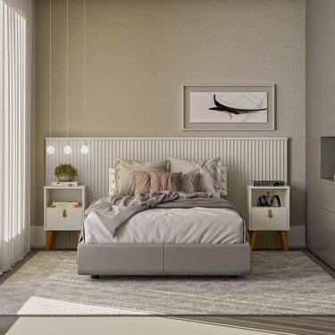 Imagem de Cabeceira De Casal 241cm 2 Mesas De Cabeceira Off White Laranjeiras Linea Brasil