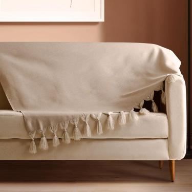 Imagem de Manta Para Sofá Bege Claro Rústica Jacquard 1,80 X 1,40