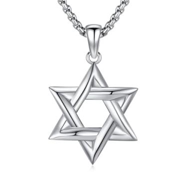 Imagem de Lfkk Colar de prata esterlina 925 da estrela de Davi, joia judaica com corrente redonda de aço inoxidável de 56 cm + 5 cm, Medium, Prata esterlina, Sem Pedra Preciosa