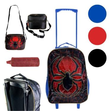 Imagem de Kit Mochila Infantil Escolar Aranha Com Rodinha 03 Peças