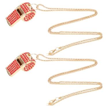 Imagem de 2 Peças Apito Brilhante, Apito Desportivo de Metal com Strass e Som Alto e Nítido Presente para Professores Árbitros Nadadores-Salvadores Treino de Basquetebol (Dourado, Vermelho)