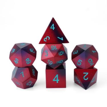 Imagem de CSITORWWE Camouflage Color Style DND Metal Dice,7PCS Heavy Metal Dice Set,Polyhedral D&D Dice with Gift Case for Dungeons and Dragon RPG MTG Table Games (Red & Purple-Blue Font)