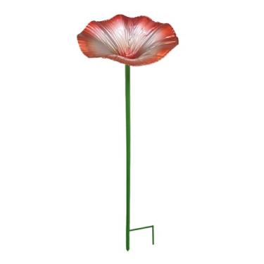 Imagem de ＡＷＨＡＯ Comedouro para pássaros ao ar livre, decoração, tigela de ferro decorativa, bebedouro para pássaros de jardim, para pátio, gramado, jardim externo, Vermelho