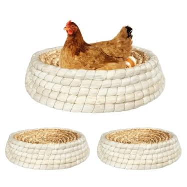 Imagem de Toolzeen Ninho de galinheiro para galinheiro, palha de base plana feita à mão - pacote com 2 almofadas premium de 39,4 cm x 39,4 cm x 8,9 cm (2 ninhos)