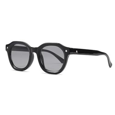 Imagem de Armação de óculos retrô anti-luz azul feminina, fashion, masculina, redonda, UV400 (preto e cinza)