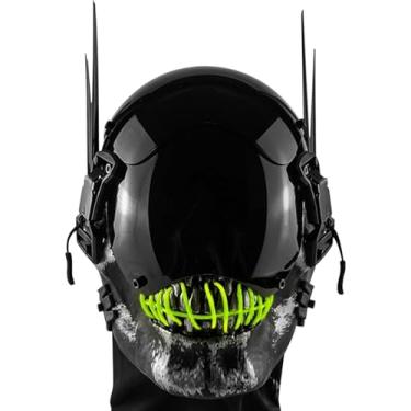 Imagem de Marikito Máscara Cyberpunk, Capacete De Caveira Com Led, Ajustável 3 Modos Iluminação, Perfeito Para Cosplay, Festivais E Festas Musicais (Verde)