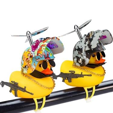 Imagem de wonuu 2 peças de enfeites de carro de pato de borracha, decorações de painel de pato de apertar decoração de bicicleta para ciclismo, motocicleta e acessórios de bicicleta (camuflagem X e mundo