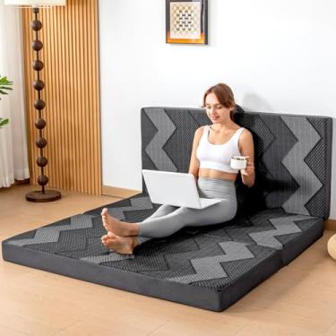 Imagem de INGEROOM Colchão de três dobras completo – colchão dobrável de espuma viscoelástica de 10 cm para acampamento, com alça portátil, antiderrapante, dobrável, sofá para cama de hóspedes, ioga, capa