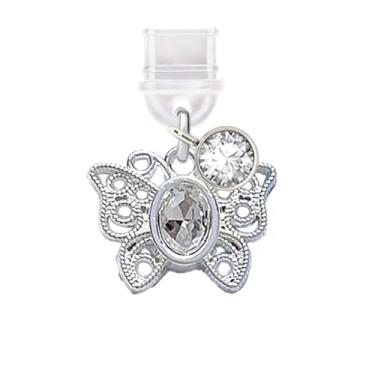 Imagem de ELISE & FONDA TP707 Tipo-C porta de carregamento plugue antipoeira pequeno pingente de celular borboleta de cristal 3D para iPhone 15/16/Samsung/OnePlus/Xiaomi/oppo telefones Android (branco)