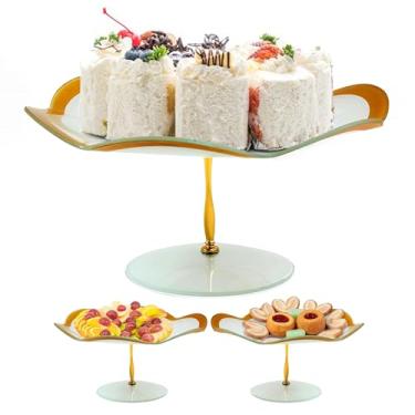 Imagem de GAC Great American Classics Suporte Redondo Para Bolos Gac, De Vidro Temperado 33 Cm Com Detalhes Dourados, Resistente A Lascas, Durável E Lavável Na Máquina Lavar Louças, Sobremesas Festas, 15 Altu