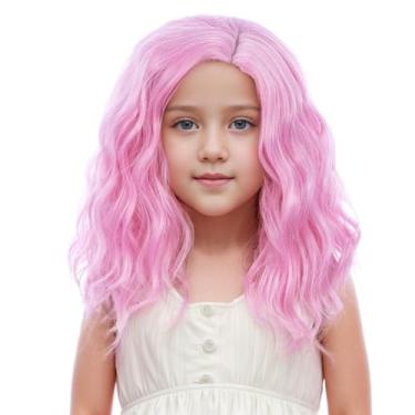 Imagem de Edivd Peruca Rosa Claro Para Crianças, Meninas, Curta, Ondulada, Cacheada, Infantil, Com Divisão Lateral, Cabelo Sintético Resistente Ao Calor, Touca