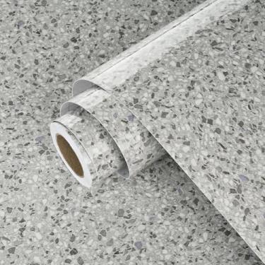 Imagem de Wallercity Papel de contato de bancada de granito cinza para banheiro, cozinha, impermeável, autoadesivo, papel de parede de mármore, descasque e cole para armários escolares, película decorativa de