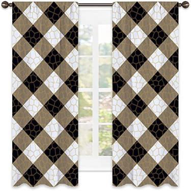 Imagem de Cortinas blecaute xadrez Buffalo para quarto - Cortinas escurecidas com isolamento térmico para sala de estar, L 132 x C 150 cm