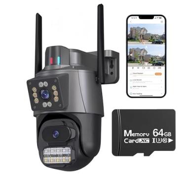 Imagem de Câmera de Segurança WIFI Externa PTZ 360º| 3MP×2 Dupla Quad HD + Alarme som e luz | Detecção Humana + 5x Zoom Digital | Visão Noturna de Cor+ Áudio Bidirecional|IP66+ Nuvem (1 Câmera)