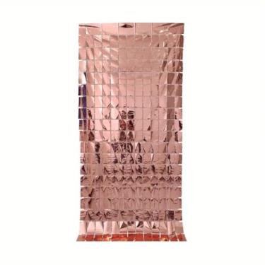 Imagem de KIT 2 Cortina Metalizada 2x1m para Festa Painel Decorativo Quadrado para Aniversário, Casamento, Balada, Fundo para Fotos (ROSE GOLD)