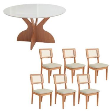 Imagem de Mesa de Jantar 1,35m Tampo de Vidro c/ 6 Cadeiras 100% MDF - Dalla Cos