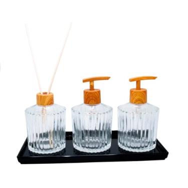 Imagem de Conjunto Kit Banheiro Transparente Aromatizador Saboneteira Difusor Linha Premium